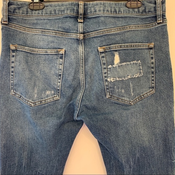 Topman Mens Stretch Skinny Distressed Cotton Blue Jeans 34S - Picture 3 of 7